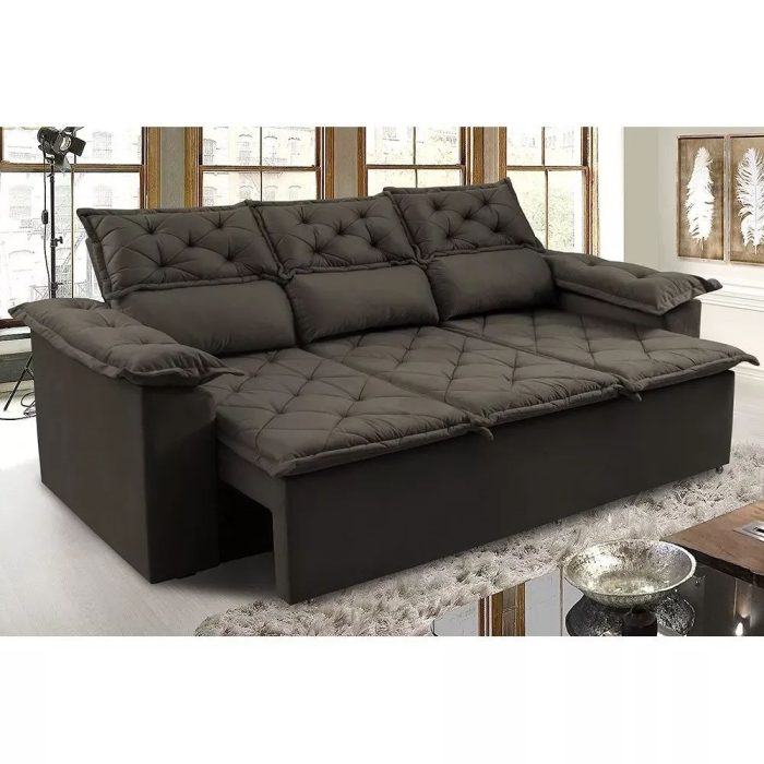 Sofá 3 Lugares Retrátil e Reclinável Cama inBox Compact 2,00m Velusoft Café - Imagem 1