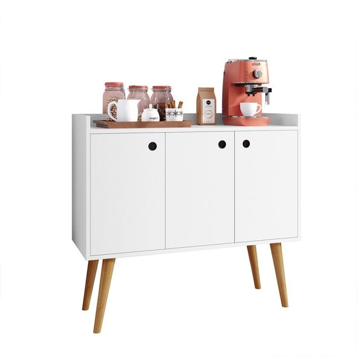 Aparador Buffet Wood Prime 3 Portas Cantinho Café Prateleira Organizadora Pés Palito Decoração Retrô - Branco - Rpm - Imagem 1