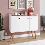 Aparador Buffet Wood Prime 3 Portas Cantinho Café Prateleira Organizadora Pés Palito Decoração Retrô - Branco - Rpm - Imagem 5