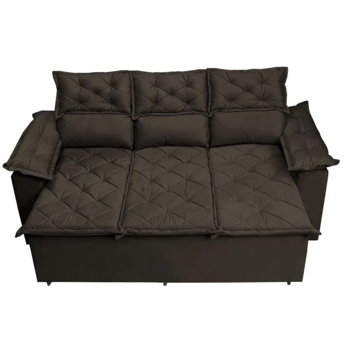 Sofá 3 Lugares Retrátil e Reclinável Cama inBox Compact 2,00m Velusoft Café - Imagem 8