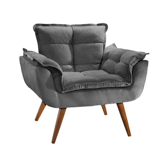 Kit 02 Poltrona Opala decorativa pés palito cinza chumbo - Imagem 2