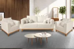Kit Sofá 3 Lugares e 2 Poltronas Beny Viena Linho Bege - Madeira Prima Deccor - Imagem 7