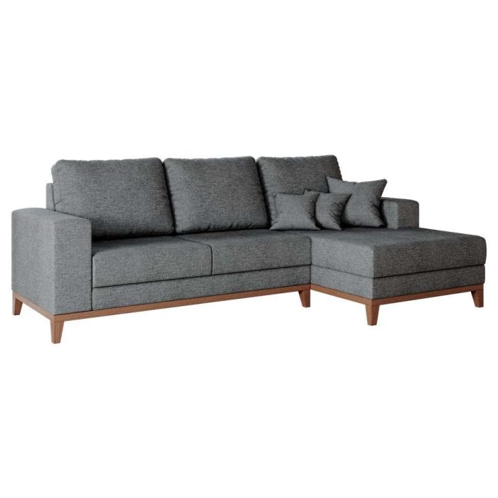 Sofá 3 Lugares Belgrado com Chaise Direito Linho Cinza 230 cm - Imagem 1