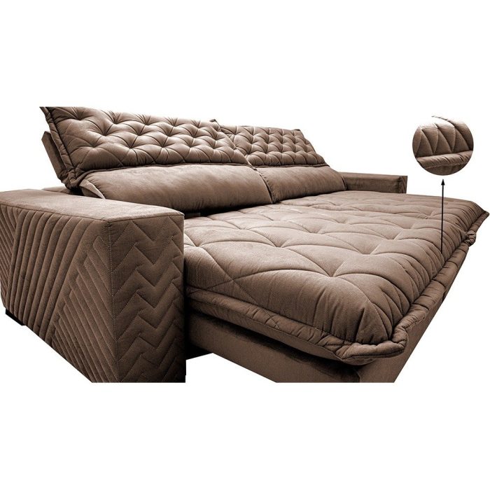 Sofá Retrátil e Reclinável 2,75m Molas Ensacadas Cama inBox Spazus com Bordado 3D Velusoft Castor - Imagem 2
