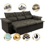 Sofá 3 Lugares Retrátil e Reclinável Cama inBox Compact 2,00m Velusoft Café - Imagem 5