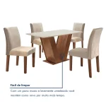 Conjunto Sala de Jantar Mesa Tampo MDF 4 Cadeiras Espanha Yescasa Chocolate/Off White/Suede Bege - Imagem 7