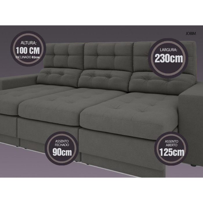 Sofá 4 Lugares Net Jobim Assento Retrátil e Reclinável Cinza 2,30m (l) - Imagem 2
