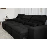 Sofá Retrátil e Reclinável 2,10m c/ 03 Módulos em Tecido Suede Preto - Montagem Inclusa - Imagem 3