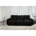 Sofá Retrátil e Reclinável 2,10m c/ 03 Módulos em Tecido Suede Preto - Montagem Inclusa - Imagem 4