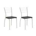 Cadeira Sala de Jantar 1700 Kit Aço 2 Uni Prata – Assento Courano Preto – Carraro