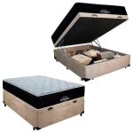 Cama Box Baú Casal Suede + Colchão Casal Molas Ensacadas Airtech Springpocket Ortobom 69x138x188 Suede Bege