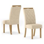 Conjunto de Mesa de Jantar Luna I com Vidro e 6 Cadeiras Grécia Veludo Creme e Off White - Imagem 3