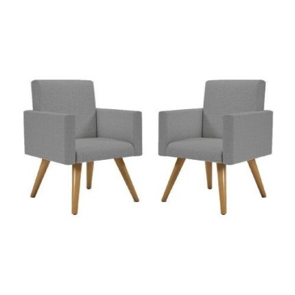 Kit 02 Poltronas Nina Decorativa Palito Luxo Tecido Linho