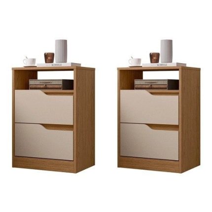 Kit 2 Mesas de Cabeceira Sole 2 Gavetas Flex – Móveis Albatroz Jatobá/Fendi Metallic