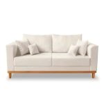 Kit Sofá 3 Lugares e 2 Poltronas Beny Viena Com Almofadas Decorativa Linho Bege – Madeira Prima Deccor - Imagem 3