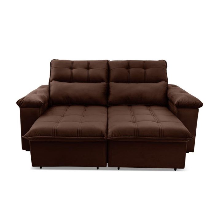 Sofá Retrátil/Reclinável Verona 2,00m Suede Velut Marrom c/ Molas no Assento - - Imagem 2