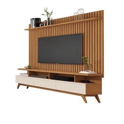 Rack Vivare 1.8 Wood Com Painel Classic Ripado Para TV Até 72 Polegadas Nature/Off White – Giga Móveis