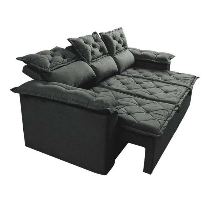Sofá 3 Lugares Retrátil e Reclinável Cama inBox Compact 2,00m Velusoft Cinza - Imagem 2