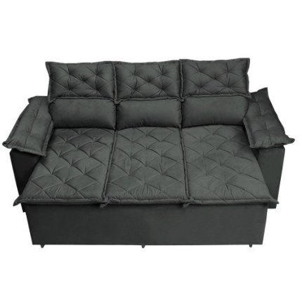 Sofá 3 Lugares Retrátil e Reclinável Cama inBox Compact 2,00m Velusoft Cinza