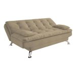 Sofá-Cama 3 Lugares Casal Premium Suede Velvet Bege - Imagem 2