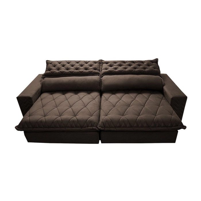 Sofá Retrátil e Reclinável 2,75m Molas Ensacadas Cama inBox Spazus com Bordado 3D Velusoft Café - Imagem 2