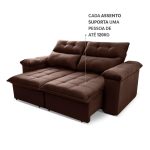 Sofá Retrátil/Reclinável Verona 2,00m Suede Velut Marrom c/ Molas no Assento - - Imagem 4