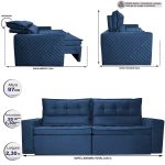 Sofá Retrátil E Reclinável 2,30m Cama Inbox Charm Velusoft Azul - Imagem 2