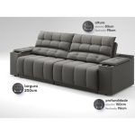 Sofá com Porta Copos Carregador USB Retrátil Reclinável Samurai 2 mt Velosuede Cinza netsofas - Imagem 3
