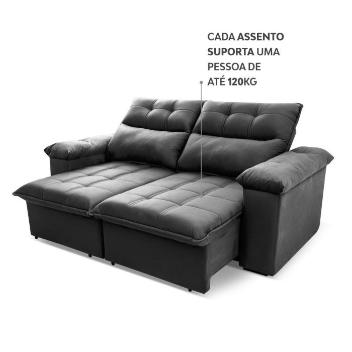 Sofá Retrátil/Reclinável Verona 1,50m Suede Velut Cinza c/ Molas no Assento - King House - Imagem 4