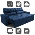 Sofá Retrátil E Reclinável 2,30m Cama Inbox Charm Velusoft Azul - Imagem 4