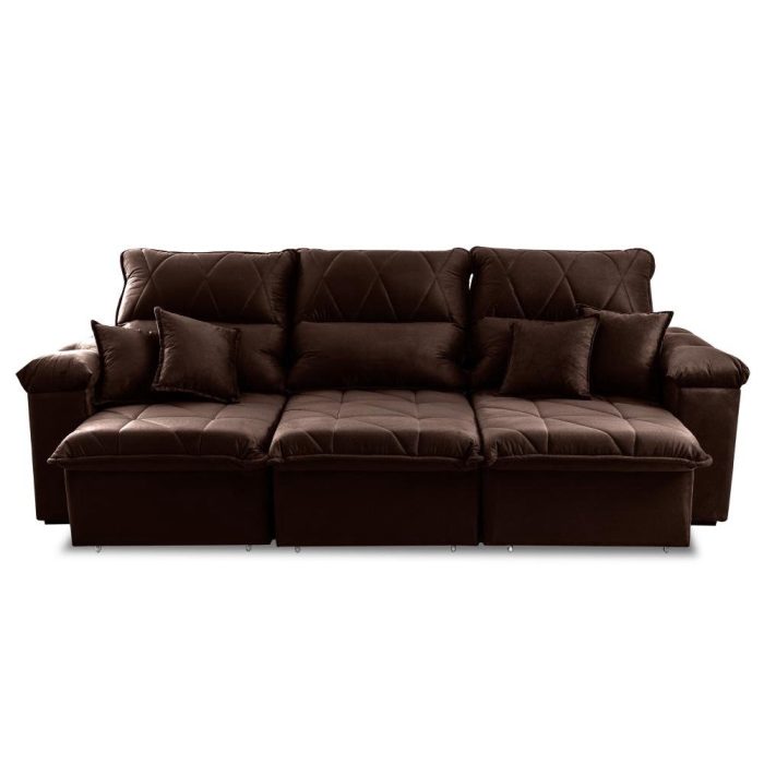 Sofá Retrátil/Reclinável Trento 2,30m Suede Velut Marrom c/ Molas no Assento - King House - Imagem 3