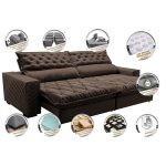 Sofá Retrátil e Reclinável 2,75m Molas Ensacadas Cama inBox Spazus com Bordado 3D Velusoft Café - Imagem 3