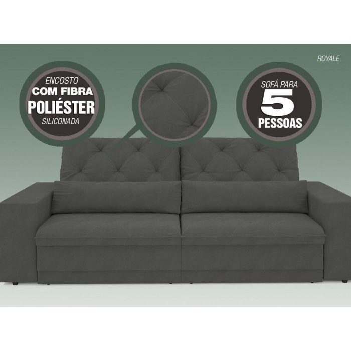 Sofá 5 Lugares Net Royale Assento Retrátil e Reclinável Grafite 2,50m - Imagem 2