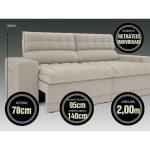 Sofá Omega 2,00m Assento Retrátil e Reclinável Velosuede Areia - netsofas - Imagem 3