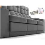 Sofá com Porta Copos e Carregador USB Eureka 2,30m Assento Retrátil e Reclinável Velosuede Grafite - netsofas - Imagem 4