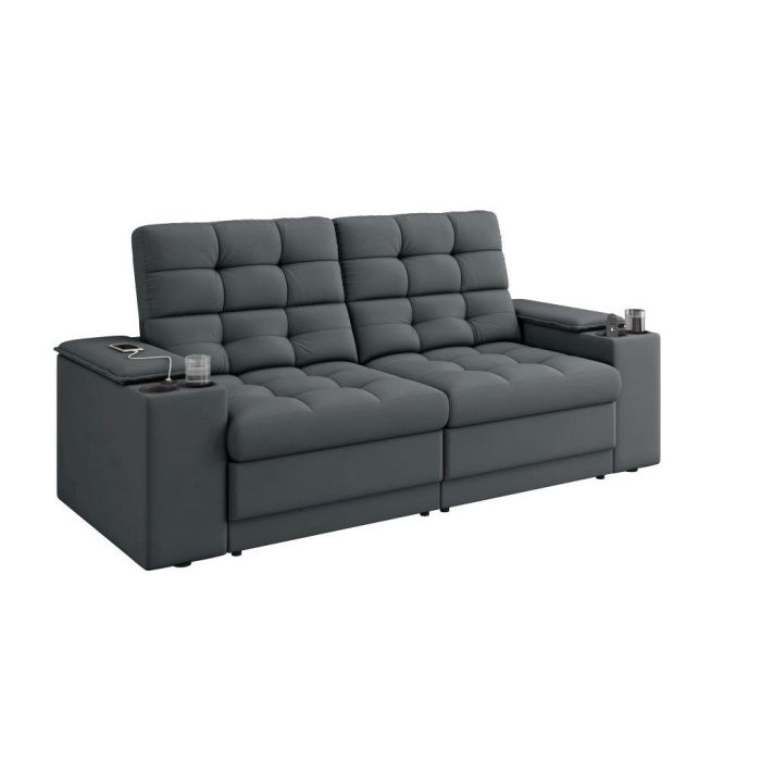 Sofá Confort Premium 1,70m Assento Retrátil/Reclinável porta copos e USB Suede Cinza - XFlex Sofas - Imagem 2
