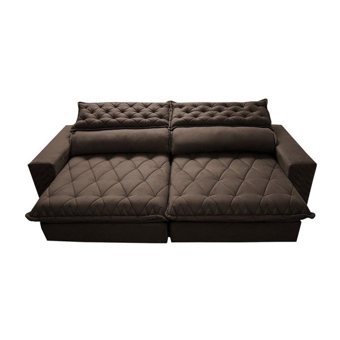 Sofá Retrátil e Reclinável 2,75m Molas Ensacadas Cama inBox Spazus com Bordado 3D Velusoft Café - Imagem 4