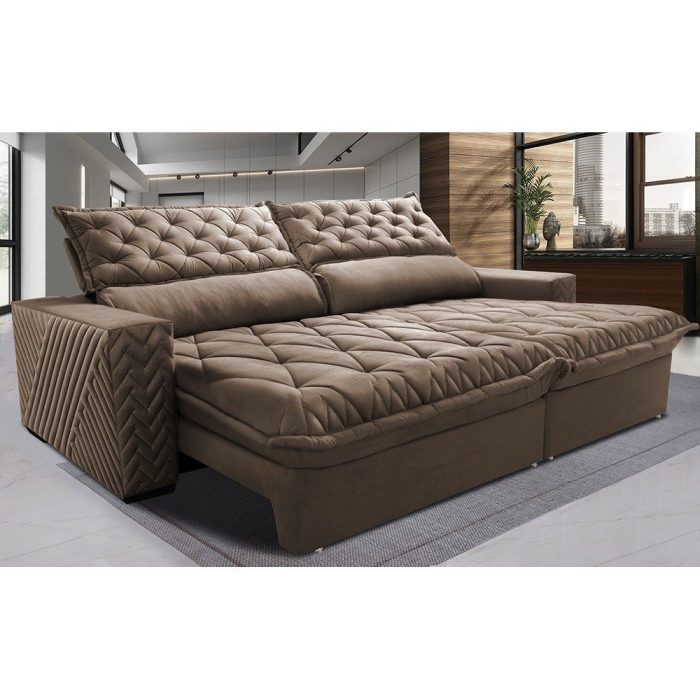 Sofá Retrátil e Reclinável 2,75m Molas Ensacadas Cama inBox Spazus com Bordado 3D Velusoft Castor - Imagem 1