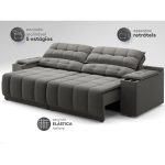 Sofá com Porta Copos Carregador USB Retrátil Reclinável Samurai 2 mt Velosuede Cinza netsofas - Imagem 4