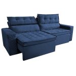 Sofá Retrátil E Reclinável 2,30m Cama Inbox Charm Velusoft Azul - Imagem 3
