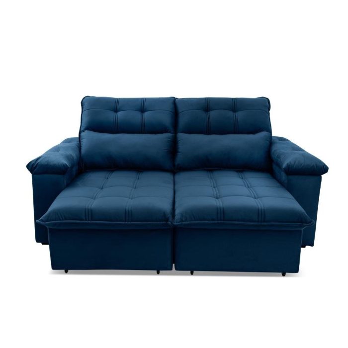 Sofá Retrátil/Reclinável Verona 2,00m Suede Velut Azul Marinho c/ Molas no Assento - King House - Imagem 3