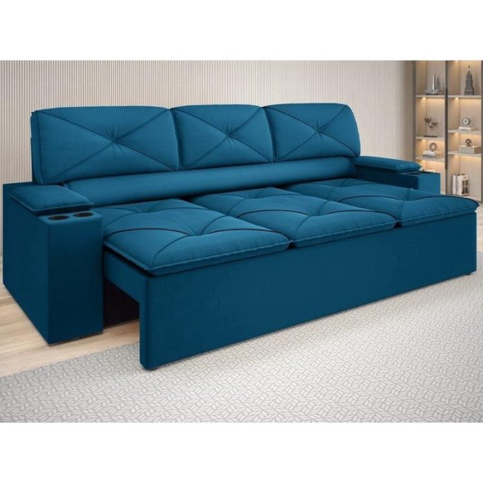 Sofá com Porta Copos Retrátil e Reclinável Pop 2,05m Velosuede Royal - netsofas - Imagem 1