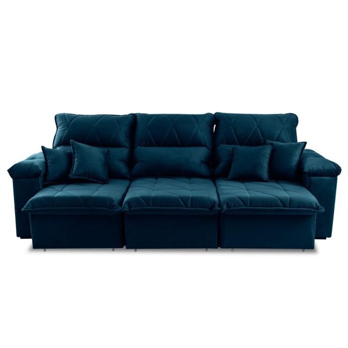 Sofá Retrátil/Reclinável Trento 2,30m Suede Velut Azul c/ Molas no Assento - King House - Imagem 4