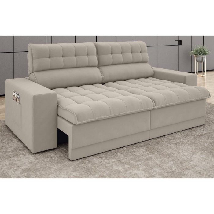 Sofá Omega 2,00m Assento Retrátil e Reclinável Velosuede Areia - netsofas - Imagem 1