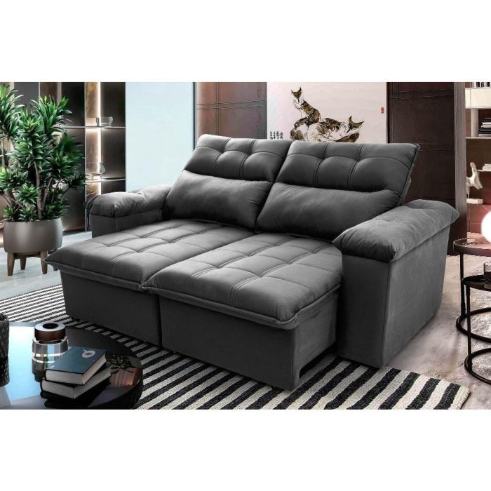 Sofá Retrátil/Reclinável Verona 1,50m Suede Velut Cinza c/ Molas no Assento - King House - Imagem 1