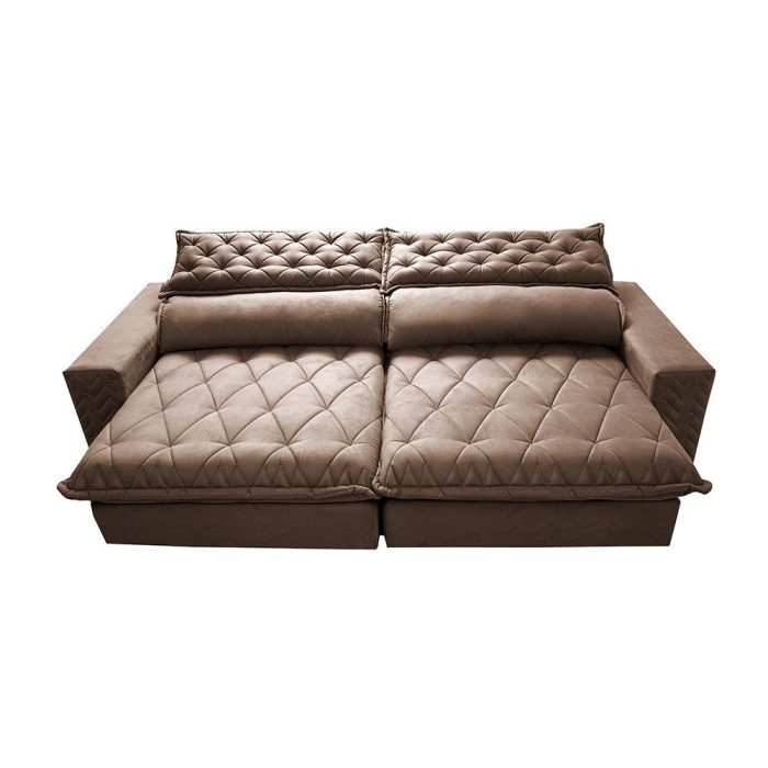 Sofá Retrátil e Reclinável 2,75m Molas Ensacadas Cama inBox Spazus com Bordado 3D Velusoft Castor - Imagem 5