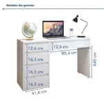 Escrivaninha 5 Gavetas 100% MDF Berlim Yescasa Branco - Imagem 5