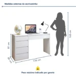 Escrivaninha 5 Gavetas 100% MDF Berlim Yescasa Branco - Imagem 2