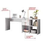 Mesa de Escritório em L 2 Gavetas 3 Nichos Office NT 2060 Branco New - Imagem 3