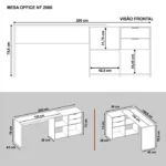 Mesa de Escritório em L 2 Gavetas 3 Nichos Office NT 2060 Branco New - Imagem 6